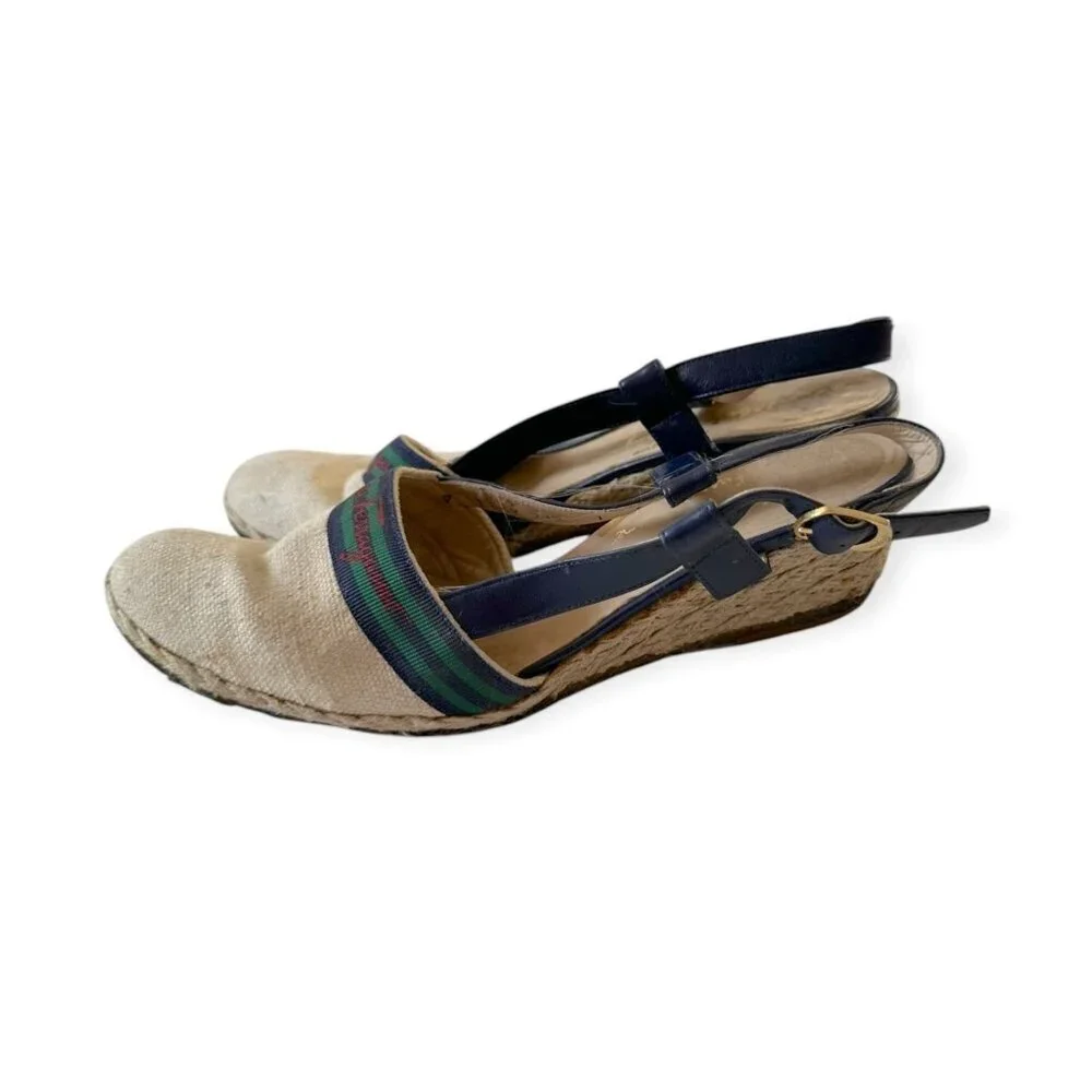 Vintage Salvatore Ferragamo Espadrille Wedge Sandals, Sie 7B, 80s-90s
